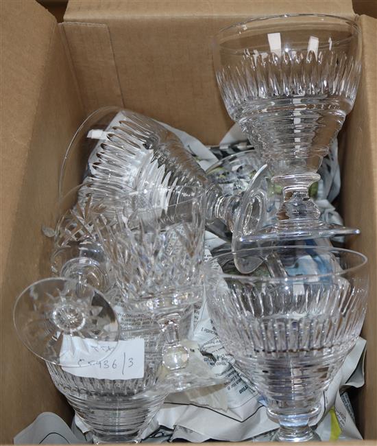 Four Stuart cut glass goblets, ten champagne and eight wine glasses